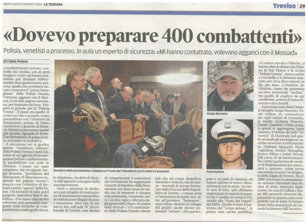 2016.03.23 - LA TRIBUNA - ARTICOLO - DOVEVO PREPARARE 400 COMBATTENTI